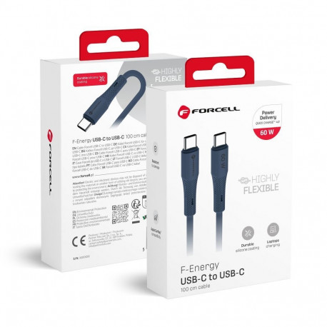 Cable USB C to USB C Forcell F-Energy QC4.0 PD 3A 60W Silicone 1 m C344 navy blue