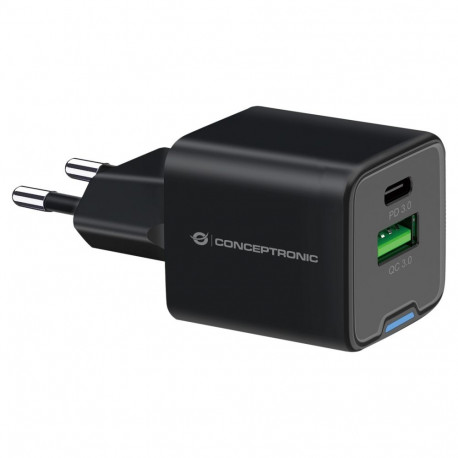 "CONCEPTRONIC Ladegerät 2Port GaN USB-C/-A 20WPD3.0/PPS sw"