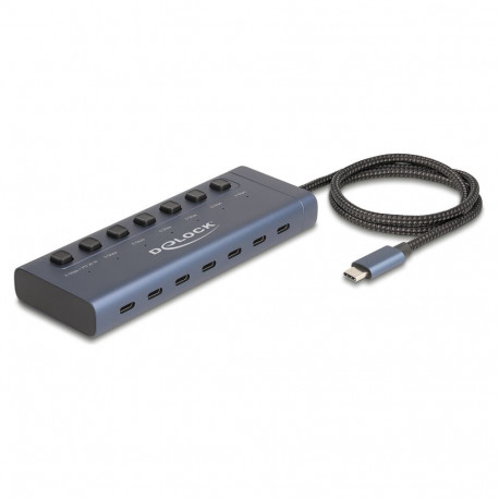 "DELOCK USB 5 Gbps Hub mit 7 USB Type-C Ports mit Schalter davon 6 x Datenport + 1 x Daten / und PD 