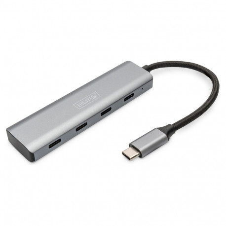 Digitus 4-pordiline USB-C jaotur 3.1->4xC3.1 integreeritud kaabel hõbedane