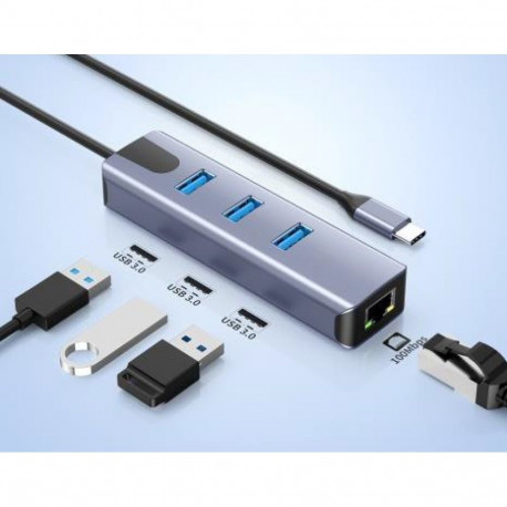 PremiumCord Adapter USB-C to Gigabit 10/100/1000Mbps + 3x USB3.2 connector