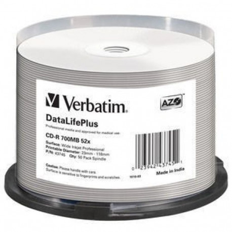 Verbatim CD-R 52x 700MB 50P CB DL Printable Azo (43745)