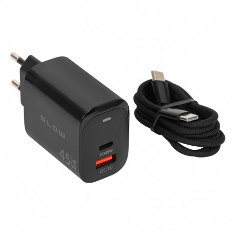76-033# Ładowarka sieciowa gniazdo usb + usb-c pd 45w + kabel