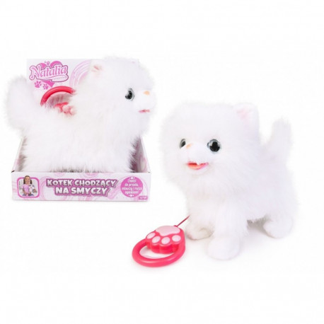 Maskotka interaktywna kot chodzący na smyczy biały