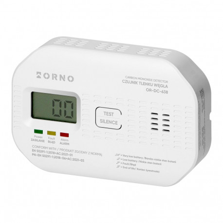 Bateryjny czujnik tlenku węgla (czadu), 2xAA, żywotność sensora 10 lat