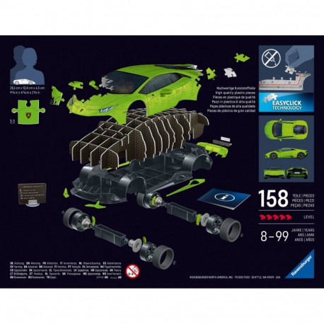 Puzzle 3d 158 elementów samochód lamborghini huracan evo verde