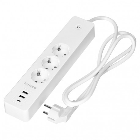 3-pesaga Schuko maandusega ja lülitiga pikendusjuhe 3xUSB, Tuya Smart Wi-Fi, valge