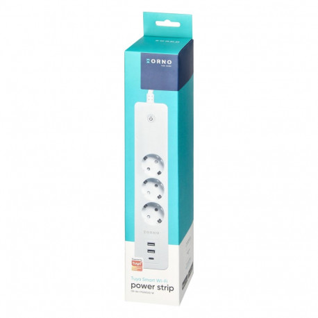 3-pesaga Schuko maandusega ja lülitiga pikendusjuhe 3xUSB, Tuya Smart Wi-Fi, valge
