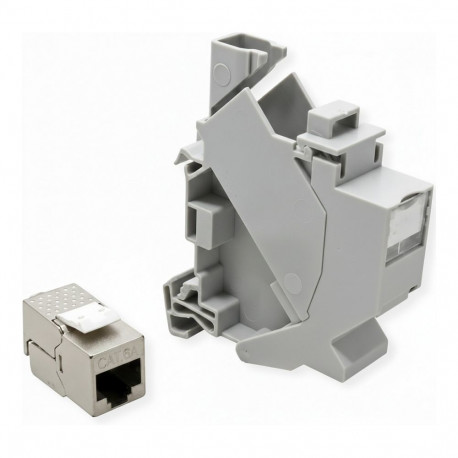Roline DIN-liistu adapter Keystone moodulitele, koos varjestatud Cat.6A Keystone mooduliga, 45