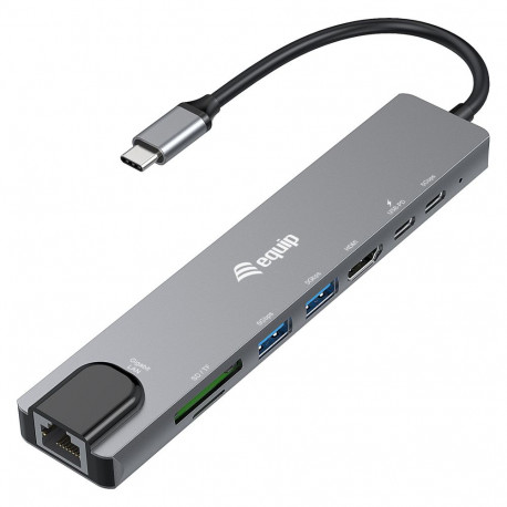 Equip adapter USB-C -> HDMI.GbE.3xUSB3.2 Gen1.SD/TF.PD 100W