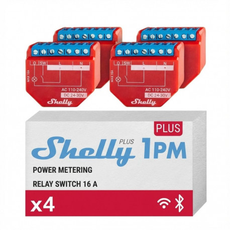"Shelly Relais ""1PM Gen4 4er Pack"" max 16A 1 Kanal Messfunktion WLAN Matter Zigbee Bluetooth"