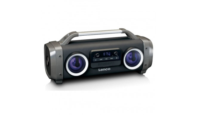 Splash proof bluetooth speaker FM radio USB and SD with light effects Lenco, black