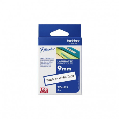 Brother | TZe-221 Laminated Tape | Black on White | TZe | 8 m | 9 cm