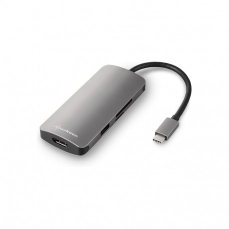 Sharkoon USB 3.0 Type C tumehall mitmepordiline adapter (USB-C, HDMI, MicroSD, SD)