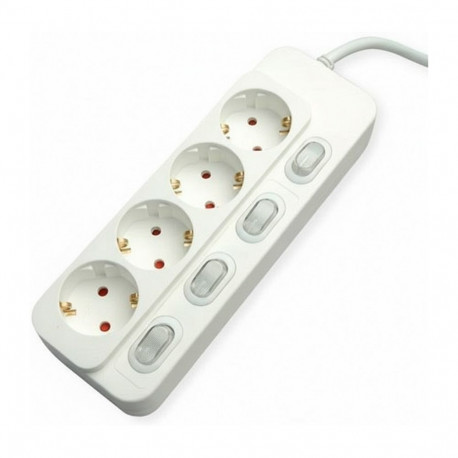 VALUE 4-pesaga pikendusjuhe eraldi lülititega, valge, 1,5 m