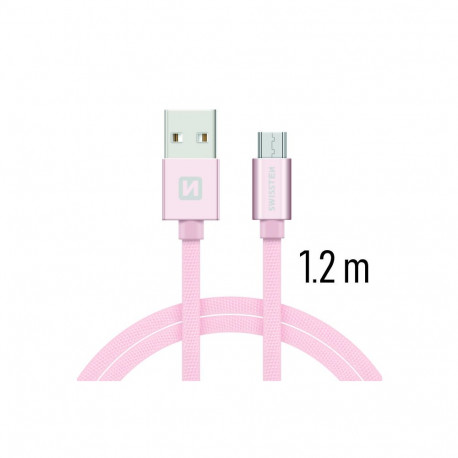 Swissten Textile Universal Micro USB Data and Charging Cable 1.2m Rose