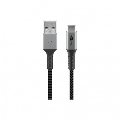 Goobay USB-C–USB-A-kaabel metallpistikutega, hall, 0,5m