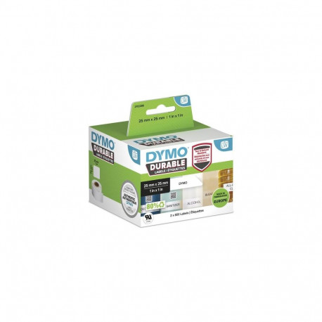 DYMO Authentic LabelWriter Durable Labels | 25mm x 25mm | White Poly | 2 Rolls of 850 (1,700 Self-Ad