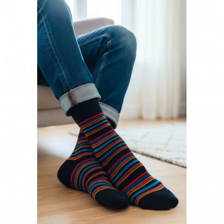 SOKISAHTEL BRUNO musta värvi triibulised puuvillased sokid 446