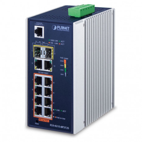 Planet hallatav kommutaator IGS-4215-8P2T2S tööstuslik 8-port SFP