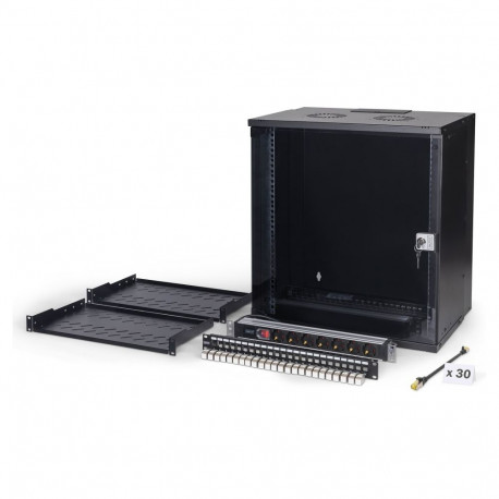 "DIGITUS 19"" Netzwerk-Set 12HE Wandgehuse und Zubehr schwarz"