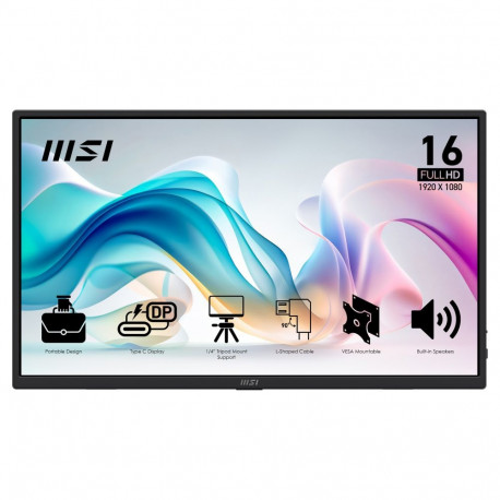 MSI monitor PRO MP165DE E6 39,6cm/15,6" (1920×1080) 16:9 IPS 4ms 60Hz USB-C HDMI 2.0b 250cd/m², must
