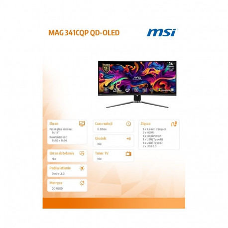 MAG 341CQP QD-OLED 34-tolline QD-LED UWQHD kumer 175Hz must monitor