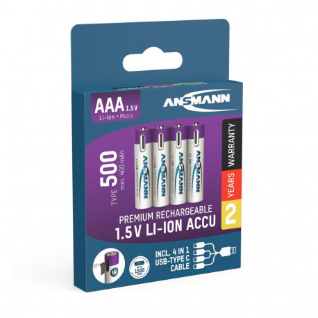 ACCU AAA 1.5V 500mAh USB-C max 1A 4 tk