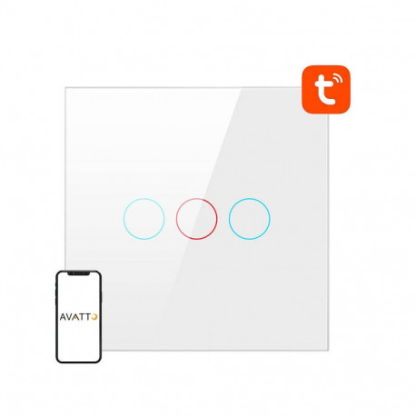 Smart Light Switch - AVATTO TS02-EU-W3 WiFi, 3 Way, TUYA, White