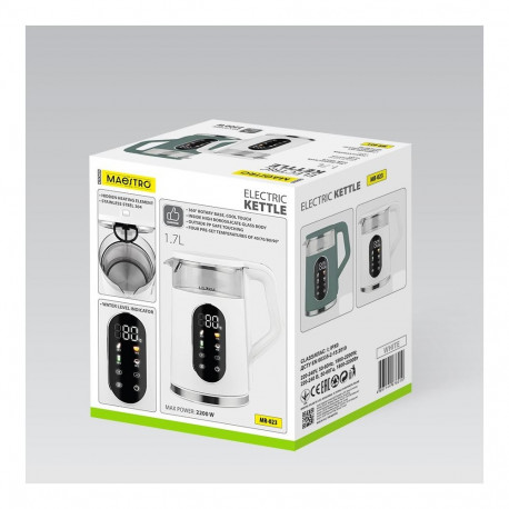 Electric Kettle - Maestro MR-023 1.7L Temperature Control Glass Stainless Steel White