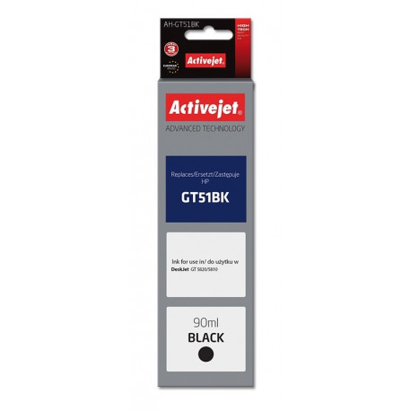 Activejet tindipudel AH-GT51BK asendab HP GT51BK M0H57AE Supreme 90ml 6000 lehte, must