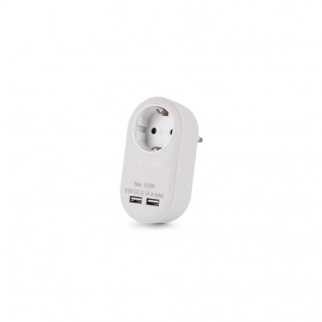 Entac Power Adapter 1 Grounded Socket and 2 USB (total 2.1A) White