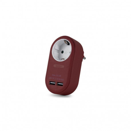 Entac Power Adapter 1 Grounded Socket and 2 USB (total 2.1A) Burgundy