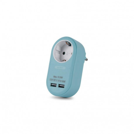 Entac Power Adapter 1 Grounded Socket and 2 USB (total 2.1A) Blue