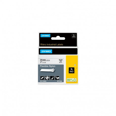 DYMO Rhino Industrial Flexible Nylon Labels | 24 mm x 3.5 m | Black Print on White | Self-Adhesive |