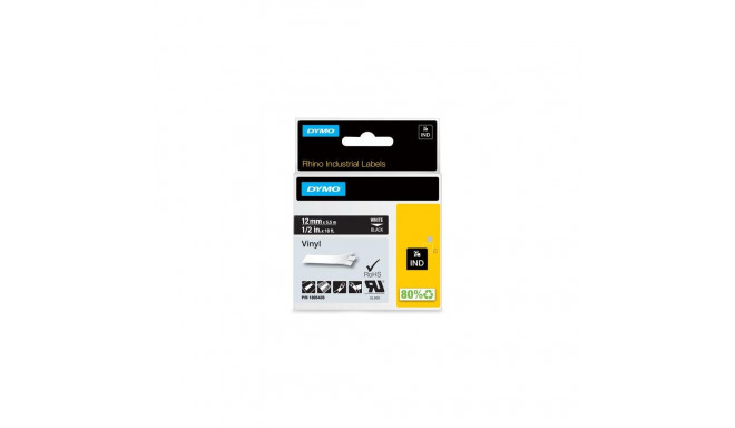 DYMO Rhino Industrial Vinyl Labels | 12 mm x 5.5 m | White Print on Black | Self-Adhesive | for Labe