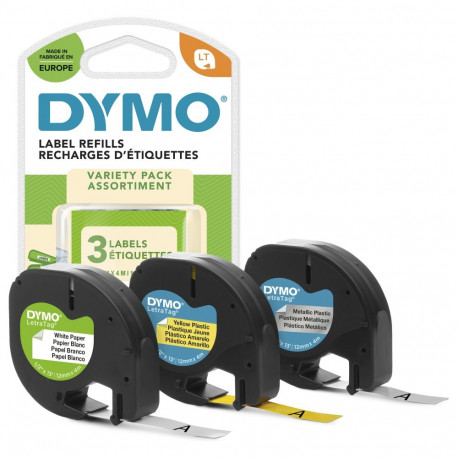 "DYMO Etikett LetraTag 12mmx4m schwarz->weiß 3er Set"