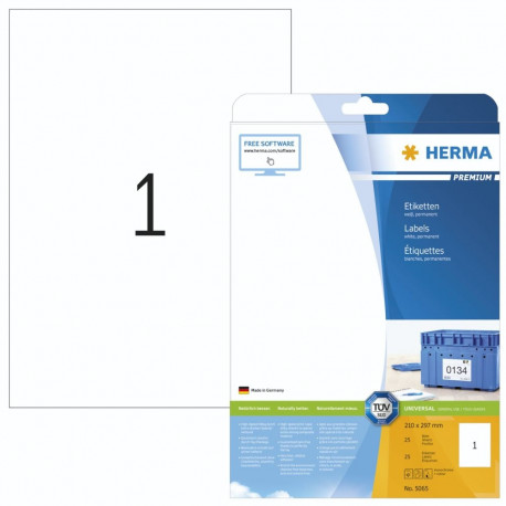 "HERMA Etiketten Premium A4 weiß 210x297 mm Papier 25 St."