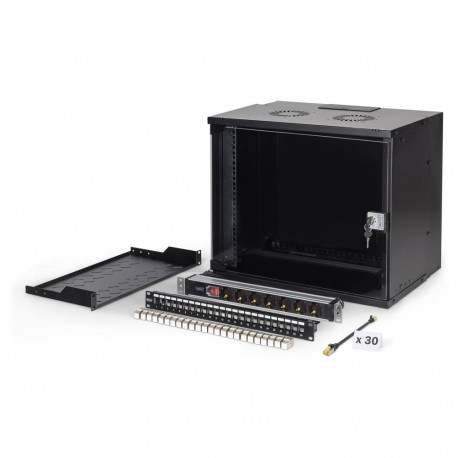 "DIGITUS 19"" Netzwerk-Set 9HE Wandgehuse und Zubehr schwarz"