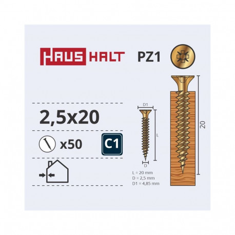 CHIPBOARD SCREW 2.5X20 YLW ZP 50PCS G1