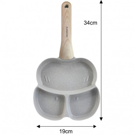 Patelnia z powłoką nieprzywieralną, 3 sekcje, szara z drewnianą rączką, 24x19x2,5cm klausberg, kb-78