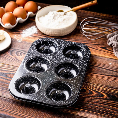 Forma, metalowa, do pieczenia 6 szt. muffinek, z powłoką nieprzywieralną, czarna, 26,5x17,5 cm, klau
