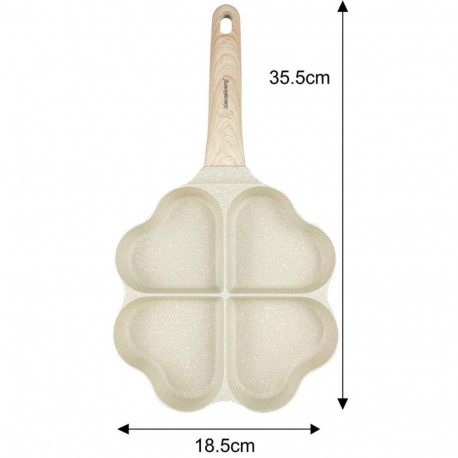 Patelnia z powłoką nieprzywieralną, 4 sekcje w kształcie serca, beżowa z drewnianą rączką, 35,5x19,2