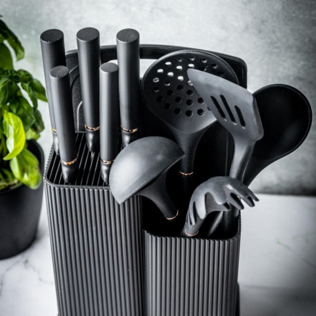 Zestaw przyborów kuchennych, noży, narzędzi i deska do krojenia, kolor czarny, klausberg, kb-7835