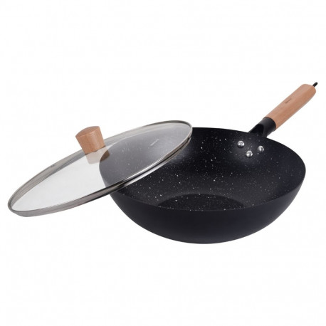 Patelna wok z pokrywką czarny marmurek śr.30cm kinghoff