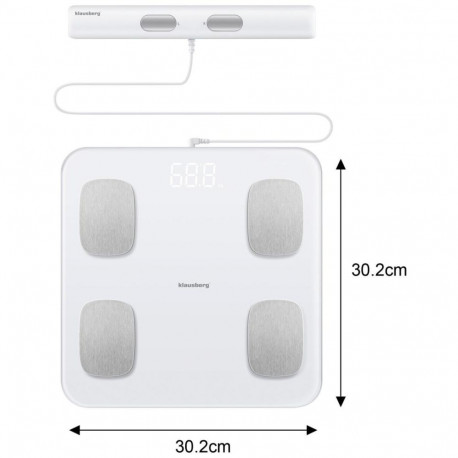 Waga łazienkowa z uchwytem, elektroniczna, biała, precyzyjna analiza składu ciała, klausberg, kb-785