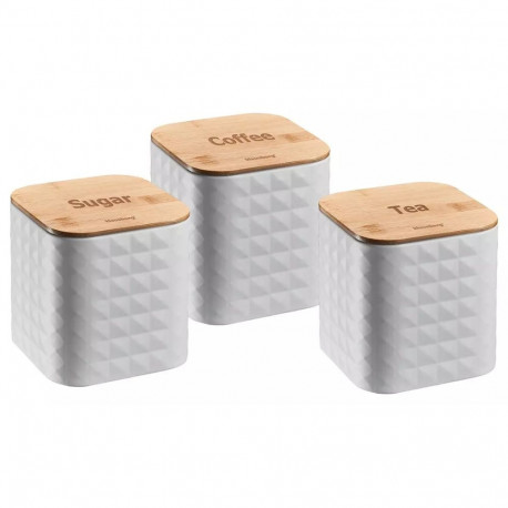 Pojemniki, stal-bambus, białe, zestaw 3 sztuki klausberg