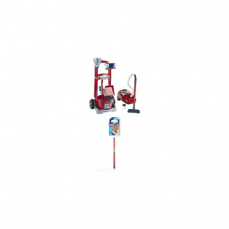Theo Klein Vileda broom wagon & Vileda vacuum cleaner, children's home appliance (red / gray)