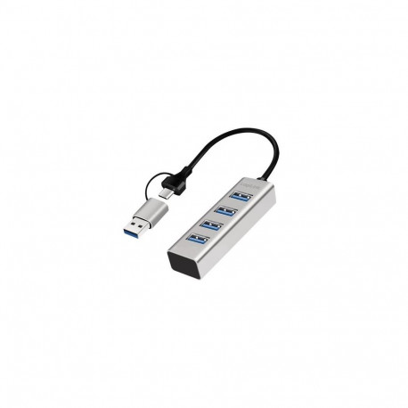 LogiLink USB 3.0 hub, 4x USB-A, 5 Gbit/s, 2-in-1 connection cable, silver