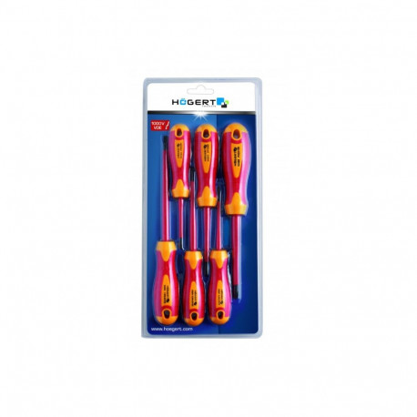 Hogert HT1S996 Insulated screwdriver set, 6 pcs, 1000 V, S2 steel, EN 60900, magnetic tip